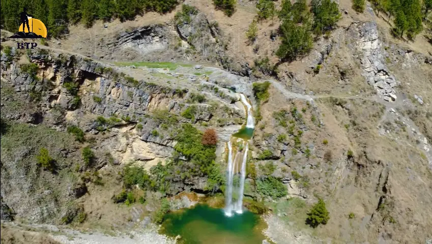 Drone view of waterfall
